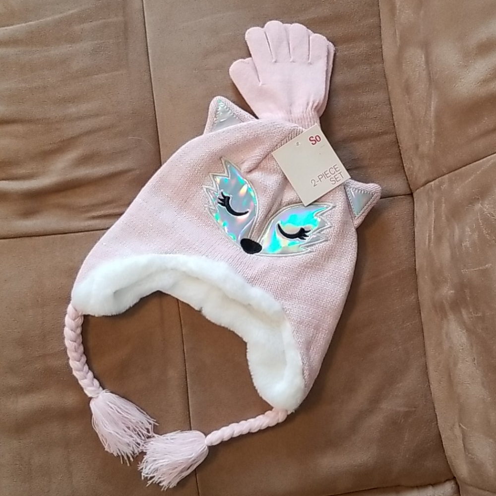 Pink Fox hat and gloves